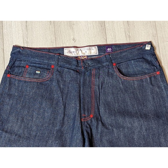 Akoo Brand 40x33 Dark Wash Red Stitching Straight Cut  Denim Jeans - Picture 2 of 12